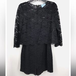CeCe by Cynthia Steffe Long Sleeve Romper Black Lace